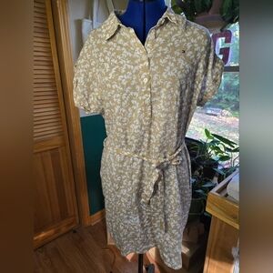 Tommy Hilfiger Tan Leaf Print Shirt Dress